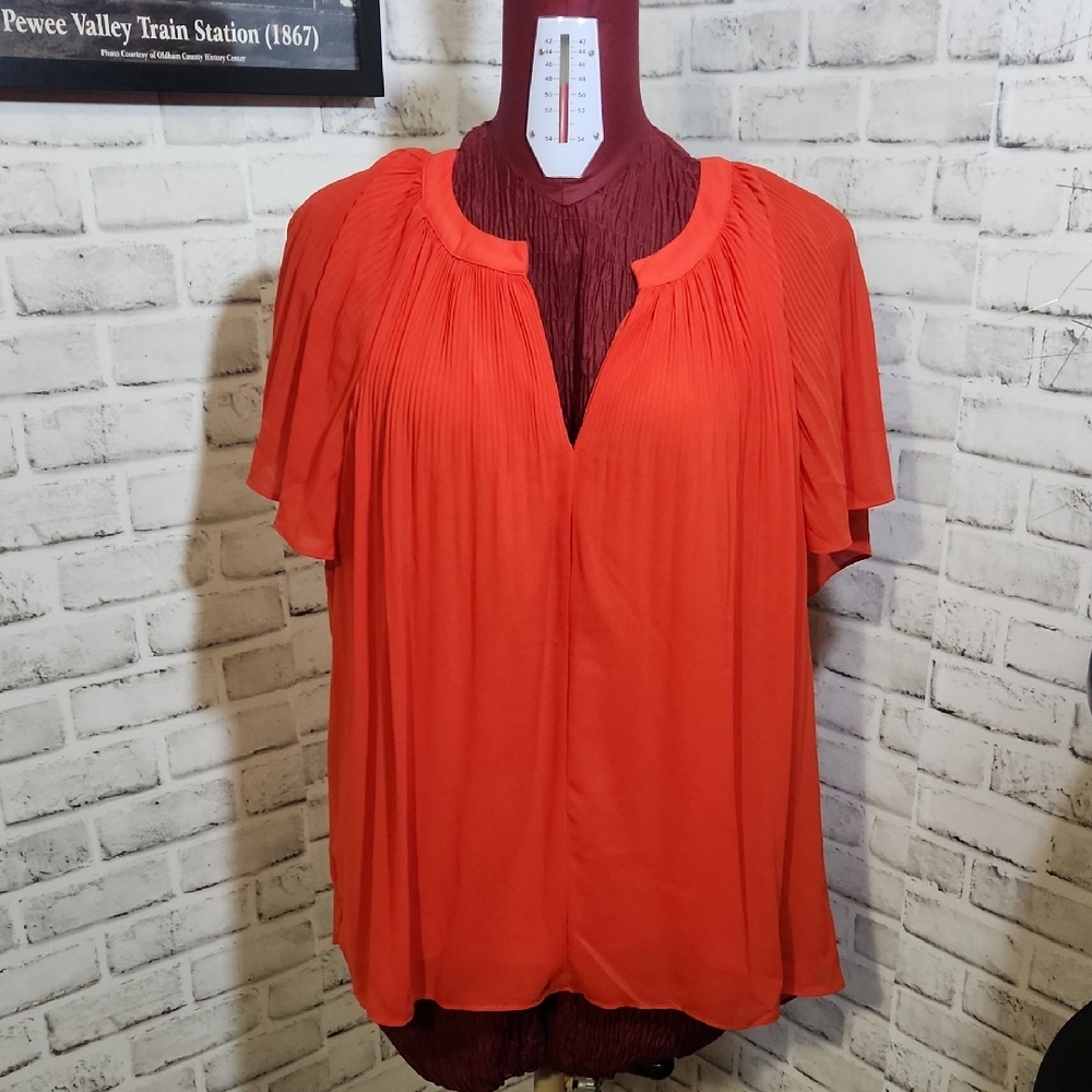 Tahari SZ 2X Orange Short Sleeve Blouse